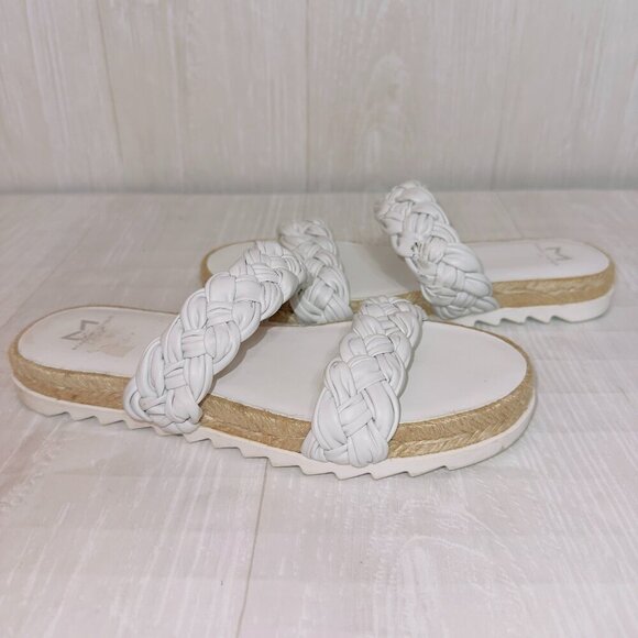 Marc Fisher Women's Jaimee White Braided Double Strap Slip On Espadrille Slides - Picture 1 of 8